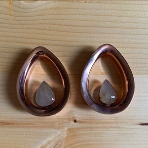 1 1/2” Buddha Jewelry Ear Gauges Teardrop w/ Quartz